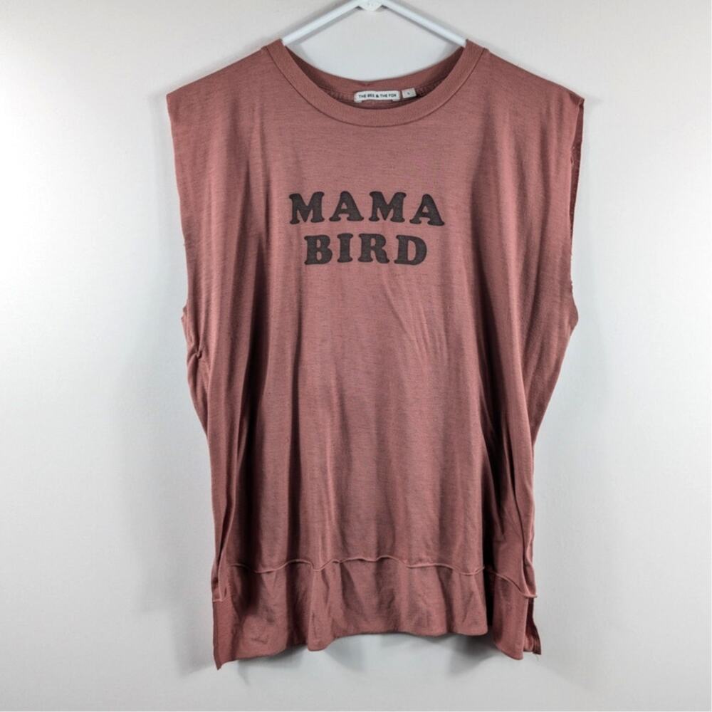 The Bee & The Fox L Mama Bird Sleeveless Muscle Tank Top Pink Graphic Womens